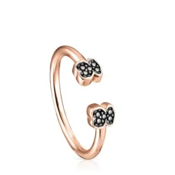 Anillo abierto con baño de oro rosa 18 kt sobre plata y espinelas motivo oso Motif^TOUS Online