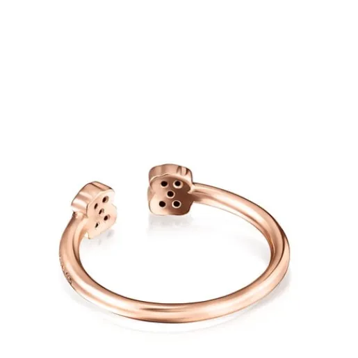 Anillo abierto con baño de oro rosa 18 kt sobre plata y espinelas motivo oso Motif^TOUS Online