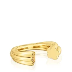 Anillo abierto con baño de oro 18 kt sobre plata y motivo flor con rodolitas 1950^TOUS Hot