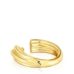 Anillo abierto con baño de oro 18 kt sobre plata y motivo flor con rodolitas 1950^TOUS Hot