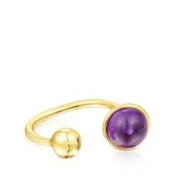 Anillo abierto con baño de oro 18 kt sobre plata y amatista Plump^TOUS