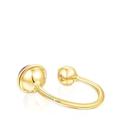 Anillo abierto con baño de oro 18 kt sobre plata y amatista Plump^TOUS