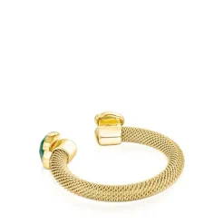 Anillo abierto de acero IP dorado y malaquita Mesh Color^TOUS Discount
