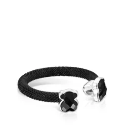 Anillo abierto de acero IP negro y ónix Mesh Color^TOUS Discount