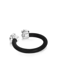 Anillo abierto de acero IP negro y ónix Mesh Color^TOUS Discount