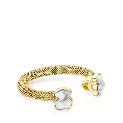 Anillo abierto de acero IP dorado y howlita Mesh Color^TOUS Clearance