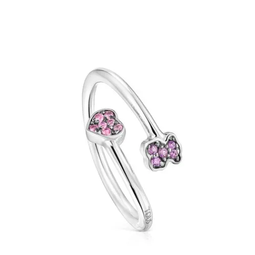 Anillo abierto de plata con motivos de zafiros y amatistas New Motif^TOUS