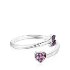 Anillo abierto de plata con motivos de zafiros y amatistas New Motif^TOUS