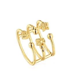 Anillo abierto grande con baño de oro de 18 kt sobre plata con motivos Grain^TOUS New
