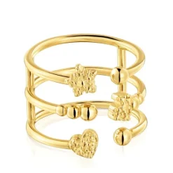 Anillo abierto grande con baño de oro de 18 kt sobre plata con motivos Grain^TOUS New