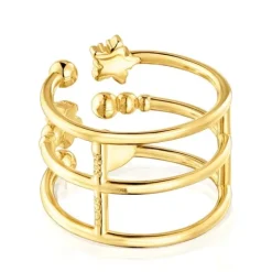 Anillo abierto grande con baño de oro de 18 kt sobre plata con motivos Grain^TOUS New