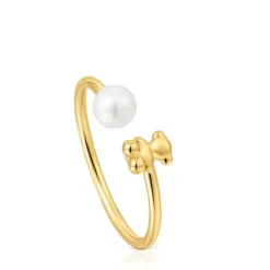 Anillo abierto oso de oro y perla cultivada Bold Bear^TOUS