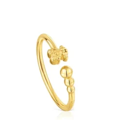 Anillo abierto pequeño con baño de oro de 18 kt sobre plata con motivos Grain^TOUS Hot