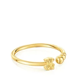 Anillo abierto pequeño con baño de oro de 18 kt sobre plata con motivos Grain^TOUS Hot