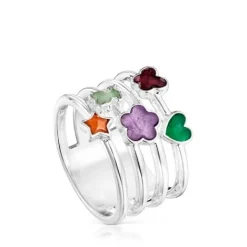 Anillo ancho de plata y gemas motivos Bold Motif^TOUS Hot