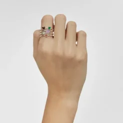 Anillo ancho de plata y gemas motivos Bold Motif^TOUS Hot