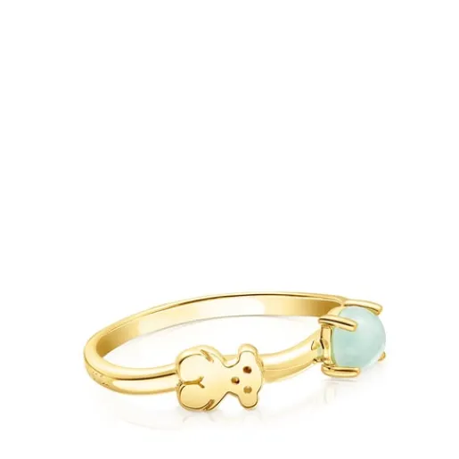 Anillo con baño de oro 18 kt sobre plata y amazonita Fragile Nature^TOUS Best