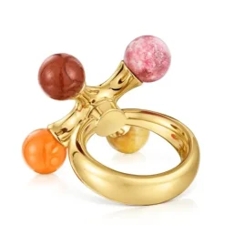 Anillo con baño de oro 18 kt sobre plata y gemas X LEA COLOMBO^TOUS New