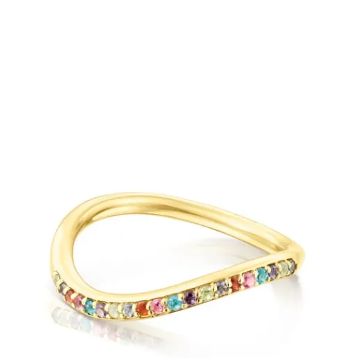 Anillo con baño de oro 18 kt sobre plata y gemas Vibrant Colors^TOUS Hot