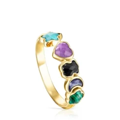Anillo con baño de oro 18 kt sobre plata y gemas multicolor Glory^TOUS Hot