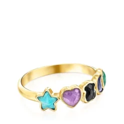 Anillo con baño de oro 18 kt sobre plata y gemas multicolor Glory^TOUS Hot