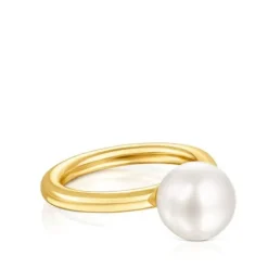 Anillo con baño de oro 18 kt sobre plata y perla Gloss^TOUS Sale