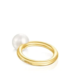 Anillo con baño de oro 18 kt sobre plata y perla Gloss^TOUS Sale