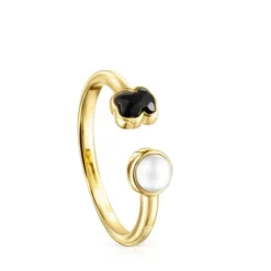 Anillo con baño de oro 18 kt sobre plata y ónix y perla Glory^TOUS Online