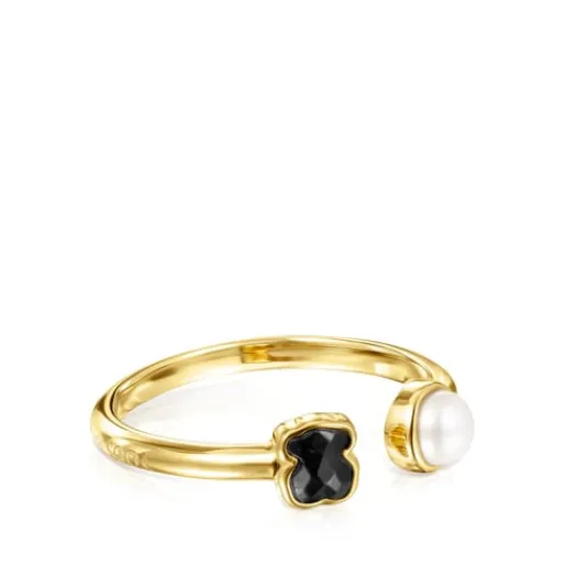 Anillo con baño de oro 18 kt sobre plata y ónix y perla Glory^TOUS Online