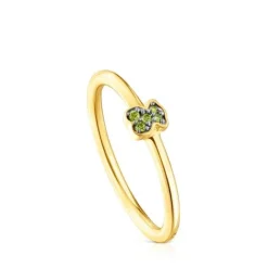 Anillo con baño de oro 18 kt sobre plata y oso de cromodiópsidos New Motif^TOUS Sale