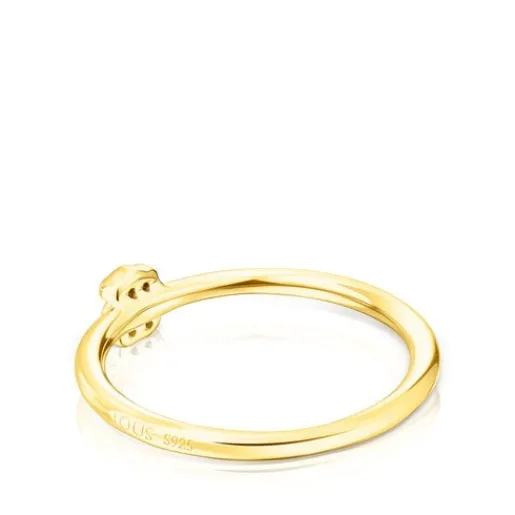 Anillo con baño de oro 18 kt sobre plata y oso de cromodiópsidos New Motif^TOUS Sale