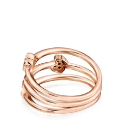 Anillo con baño de oro rosa 18 kt sobre plata y espinelas motivos oso, corazón y flor Motif^TOUS New