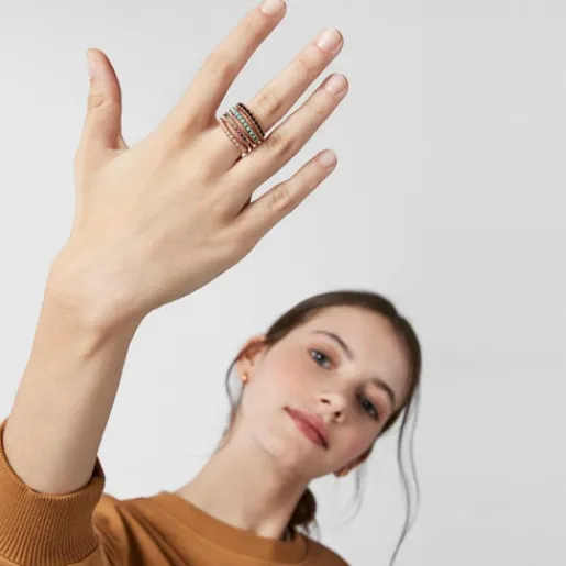 Anillo con baño de oro rosa 18 kt sobre plata y gemas multicolor Straight^TOUS Discount