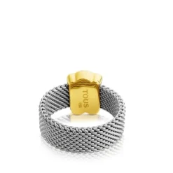 Anillo de acero y oro motivo oso mediano Mesh^TOUS Best