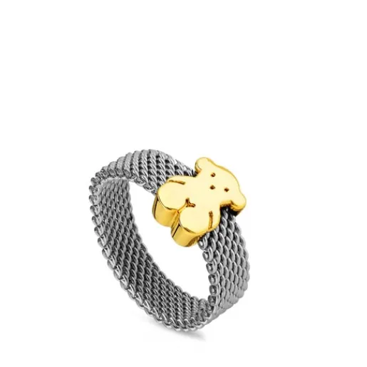 Anillo de acero y oro motivo oso estrecho Mesh^TOUS Discount