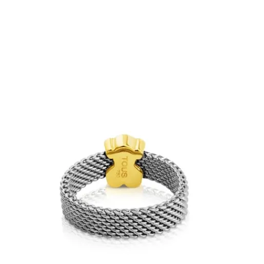 Anillo de acero y oro motivo oso estrecho Mesh^TOUS Discount