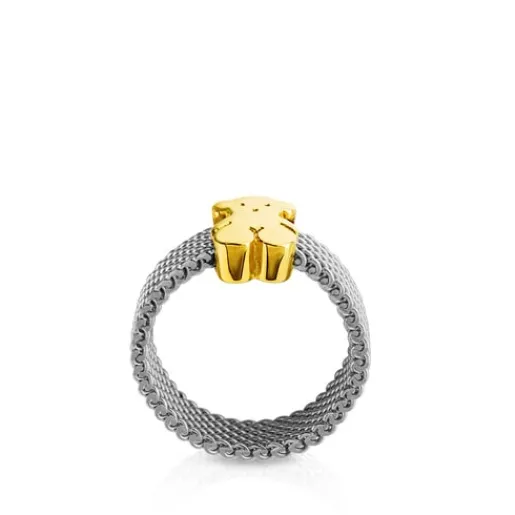 Anillo de acero y oro motivo oso estrecho Mesh^TOUS Discount