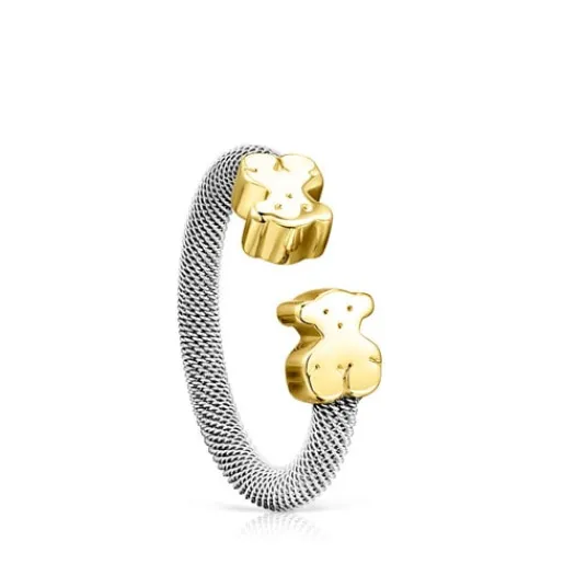 Anillo de acero y oro motivo oso mediano Mesh^TOUS Clearance