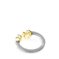 Anillo de acero y oro motivo oso mediano Mesh^TOUS Clearance