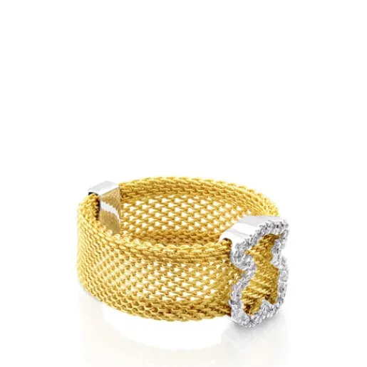 Anillo de oro blanco con diamantes motivo oso mediano Icon Mesh^TOUS Clearance