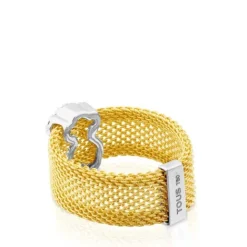 Anillo de oro blanco con diamantes motivo oso mediano Icon Mesh^TOUS Clearance