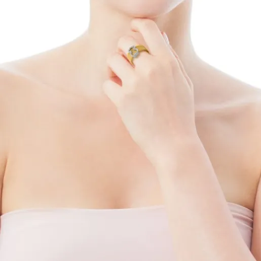 Anillo de oro blanco con diamantes motivo oso mediano Icon Mesh^TOUS Clearance
