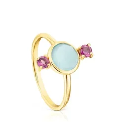 Anillo de oro con calcedonia y rodolita Virtual Garden^TOUS