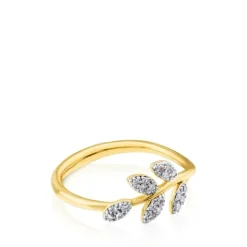 Anillo de oro con diamantes motivo hojas Gem Power^TOUS Clearance