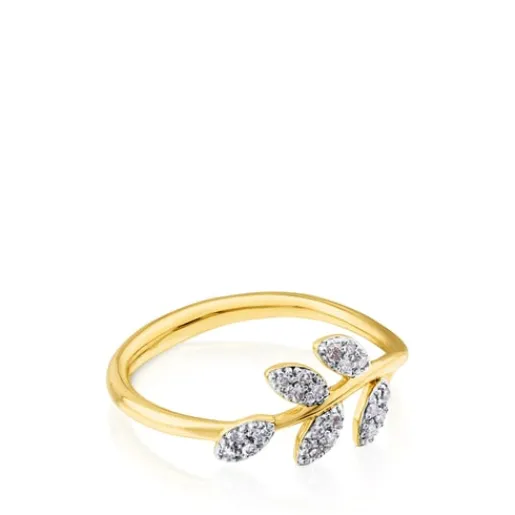 Anillo de oro con diamantes motivo hojas Gem Power^TOUS Clearance