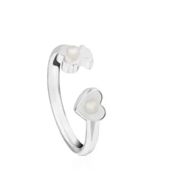 Anillo de plata con perlas cultivadas motivos oso y corazón Super Power^TOUS Outlet