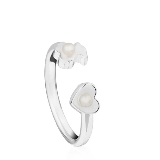 Anillo de plata con perlas cultivadas motivos oso y corazón Super Power^TOUS Outlet