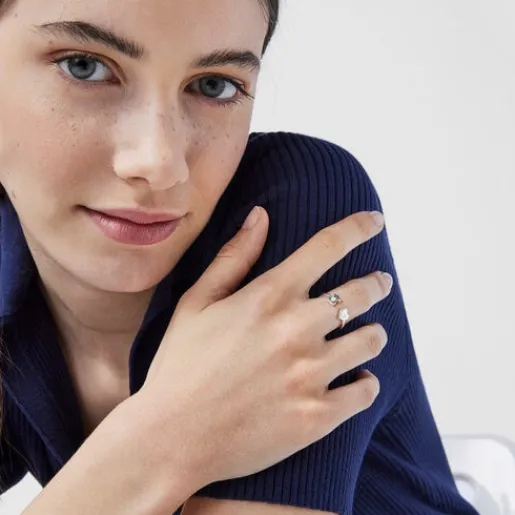 Anillo de plata con perlas cultivadas motivos oso y corazón Super Power^TOUS Outlet