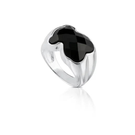 Anillo de plata y ónix facetado forma oso pequeño Color^TOUS Clearance