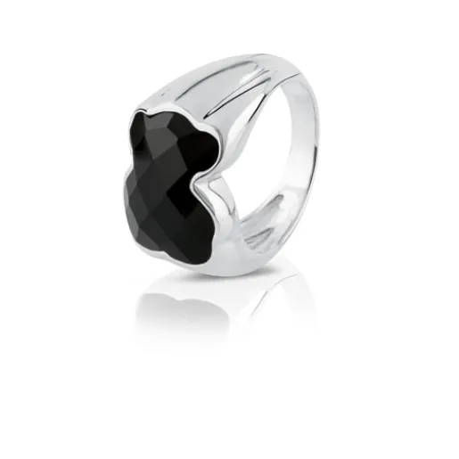 Anillo de plata y ónix facetado forma oso pequeño Color^TOUS Clearance